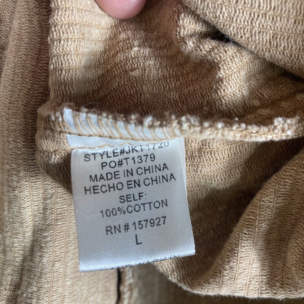 Oversized Corduroy Shacket L Shirt Raw Hem Tan Beige Cabincore Barn La Miel - Picture 7 of 7